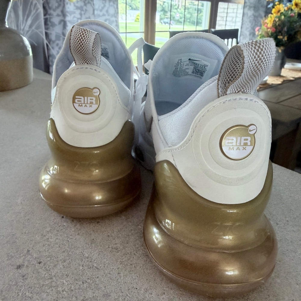 Nike Women’s Air Max 270 — White with Metallic Gold Details - Picture 5 of 6